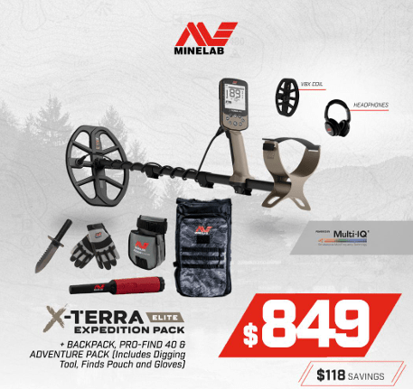 Minelab X - Terra Elite - Expedition Edition - 2 coils + Headphones - Adventure Kit, BackPack, and Pro - Find 40