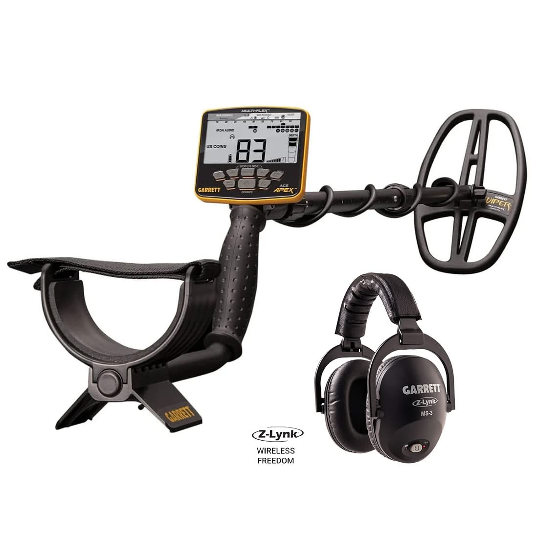 Garrett ACE Apex Metal Detector - 8.5 x 11 Raider coil and Z-Lynk Wireless Headphones
