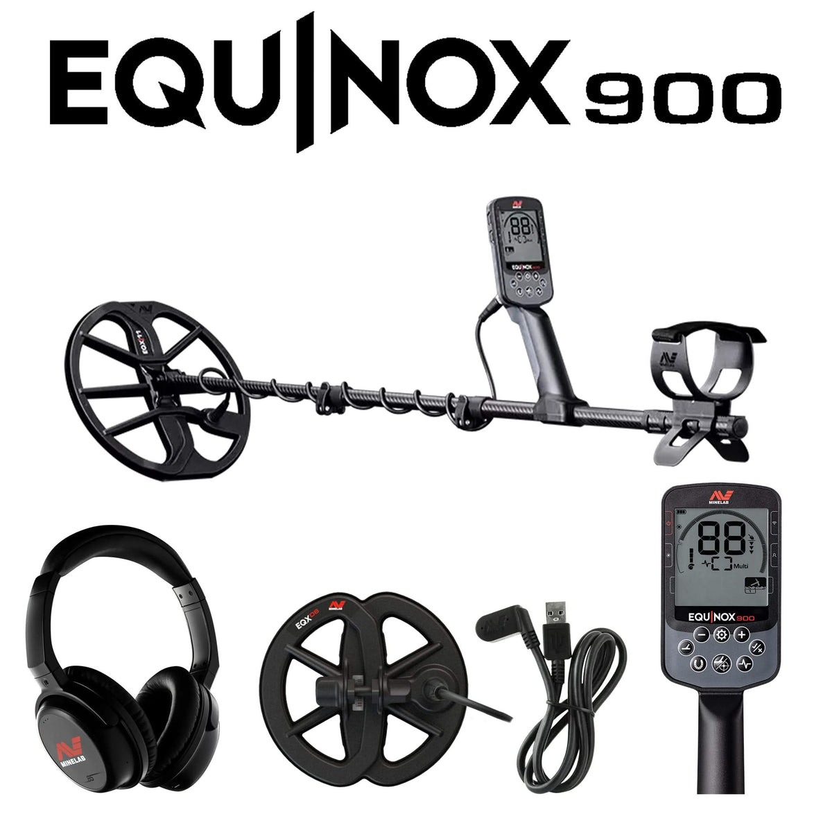 Minelab Equinox 900 metal detector with included accessories