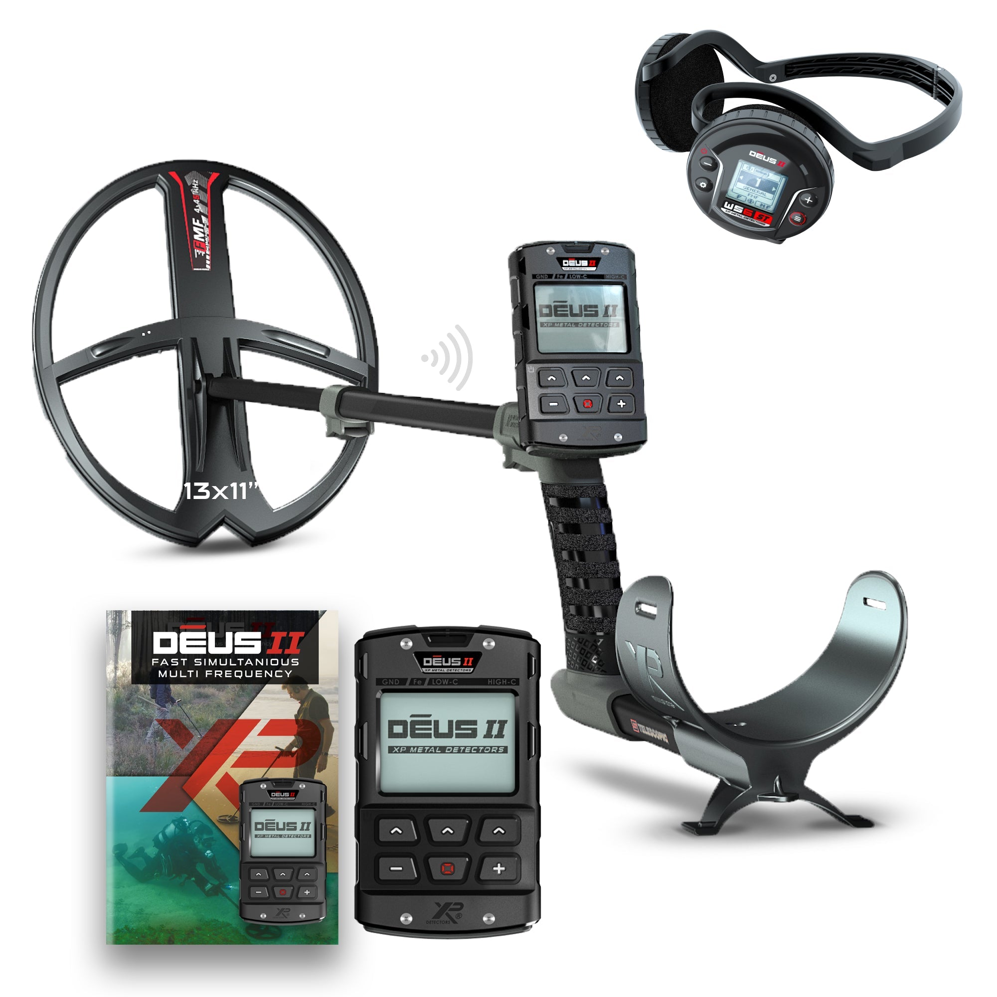 XP Deus 2 - 13" Coil - WS6ST Stereo Headphones - RC