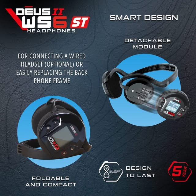 XP Deus 2 - 13" Coil - WS6ST Stereo Headphones - RC